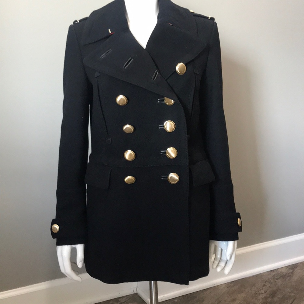 Burberry Double Breasted Black Wool Coat